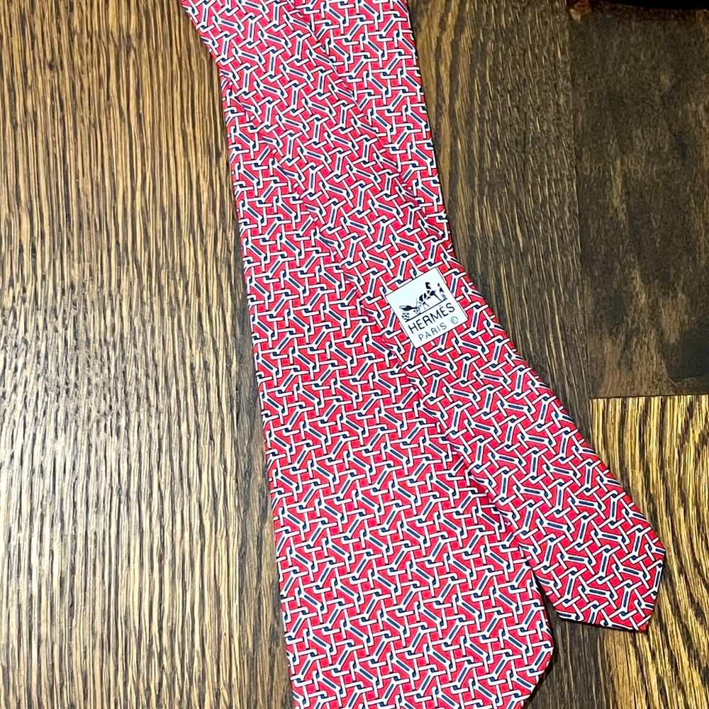 Hermes 5050 PA Silk Red and Blue Tie
